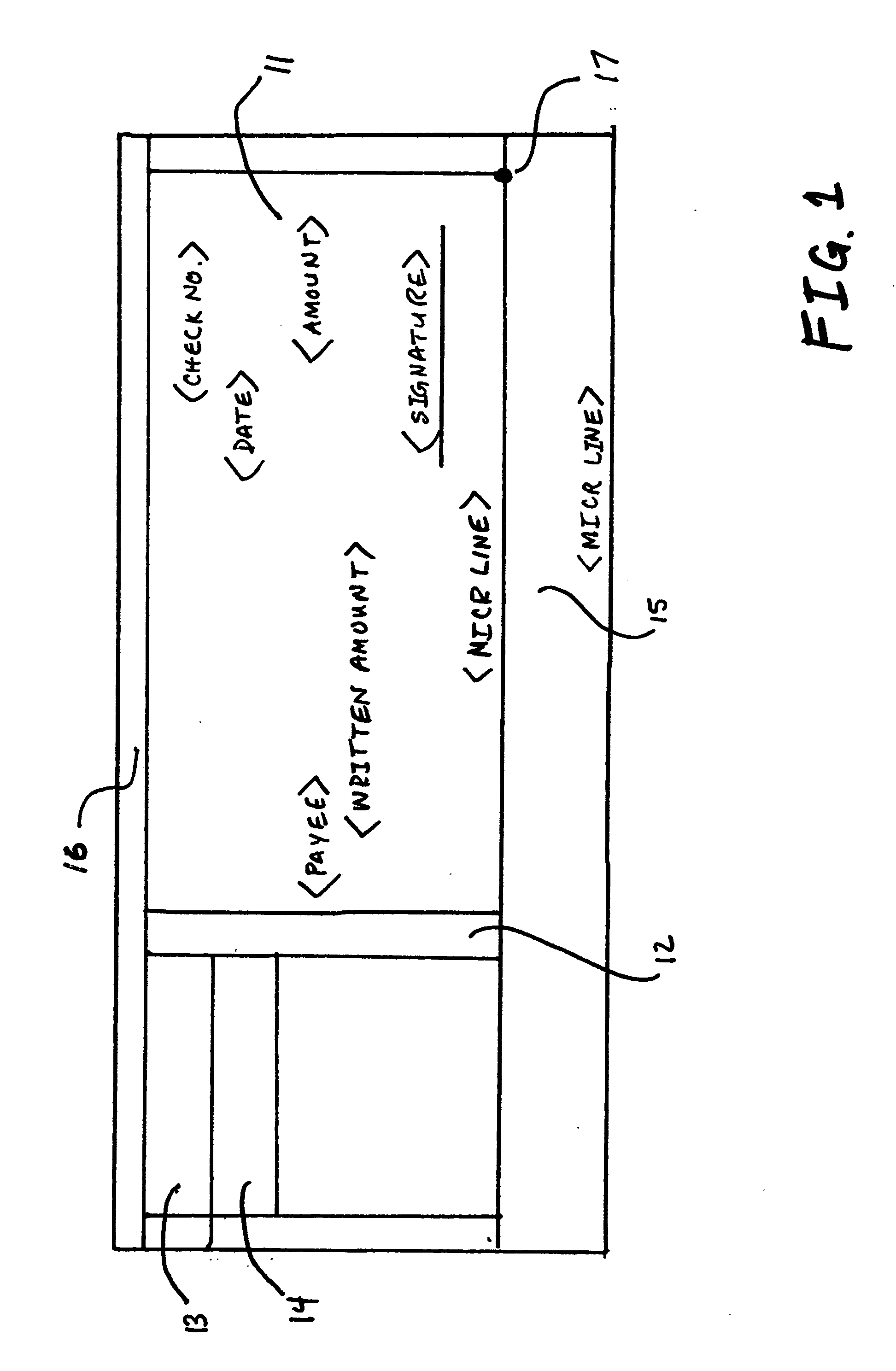Bank check and method for positioning and interpreting a digital check within a defined region