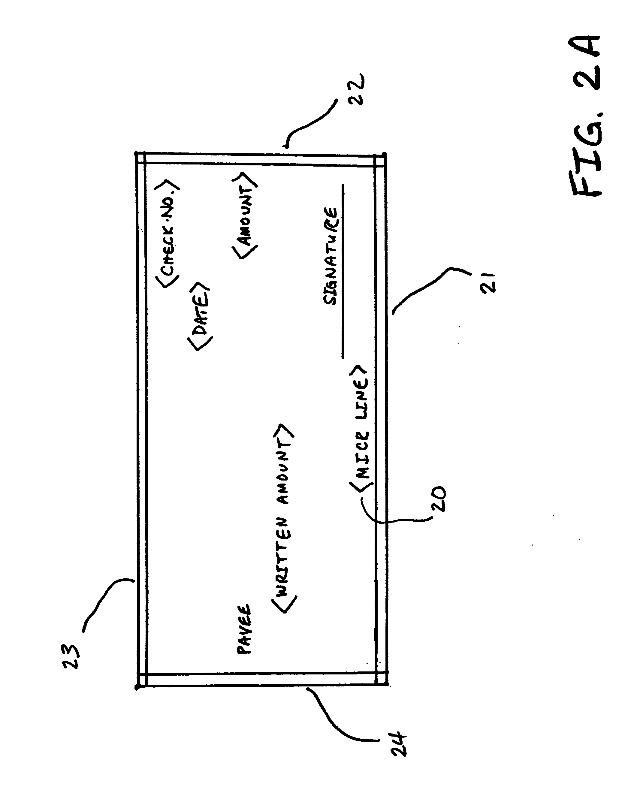 Bank check and method for positioning and interpreting a digital check within a defined region