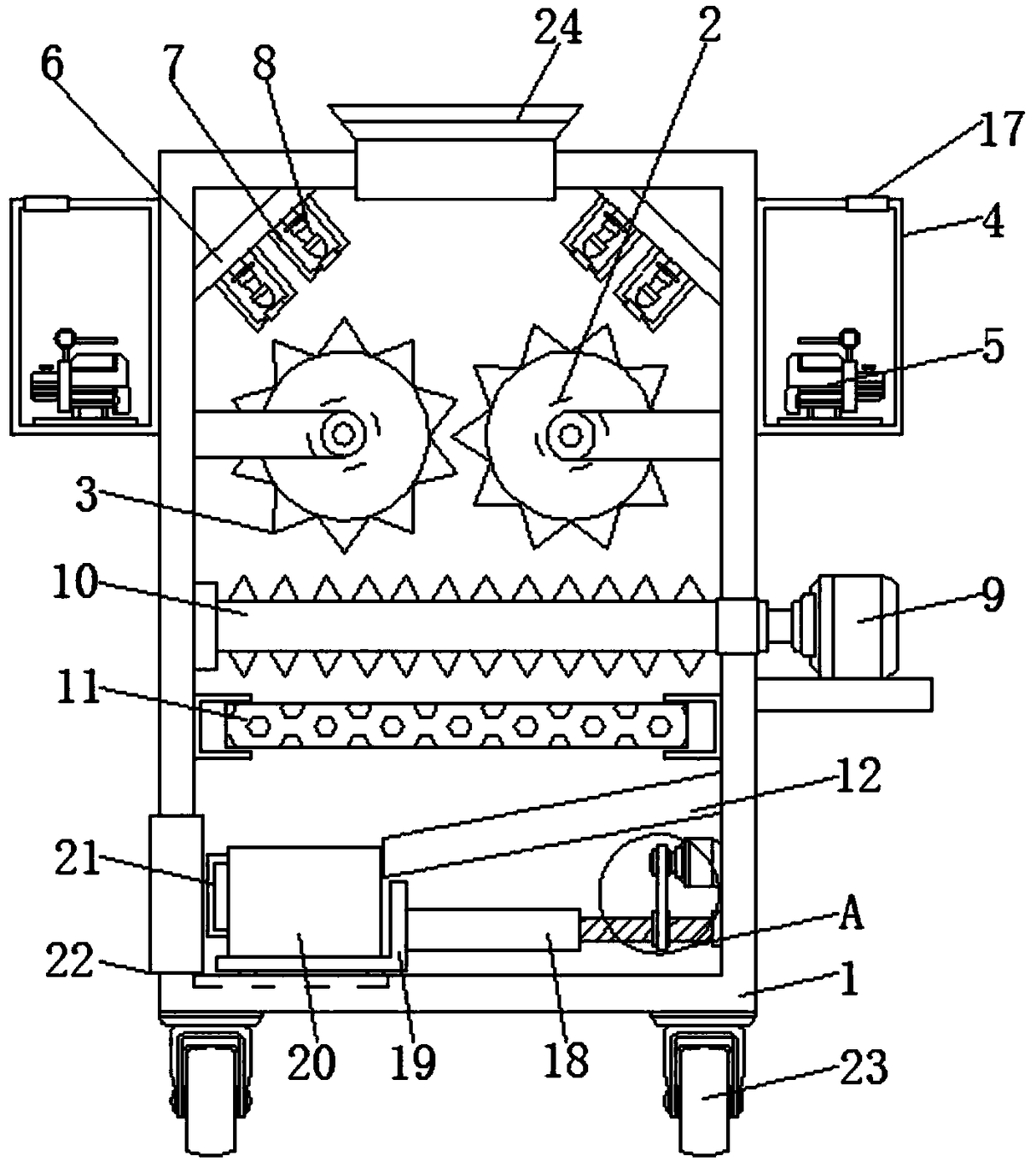 Ore recovering and pulverizing machine with dust removal function