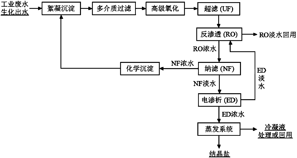 Treatment system and treatment method for biochemical effluent of industrial wastewater