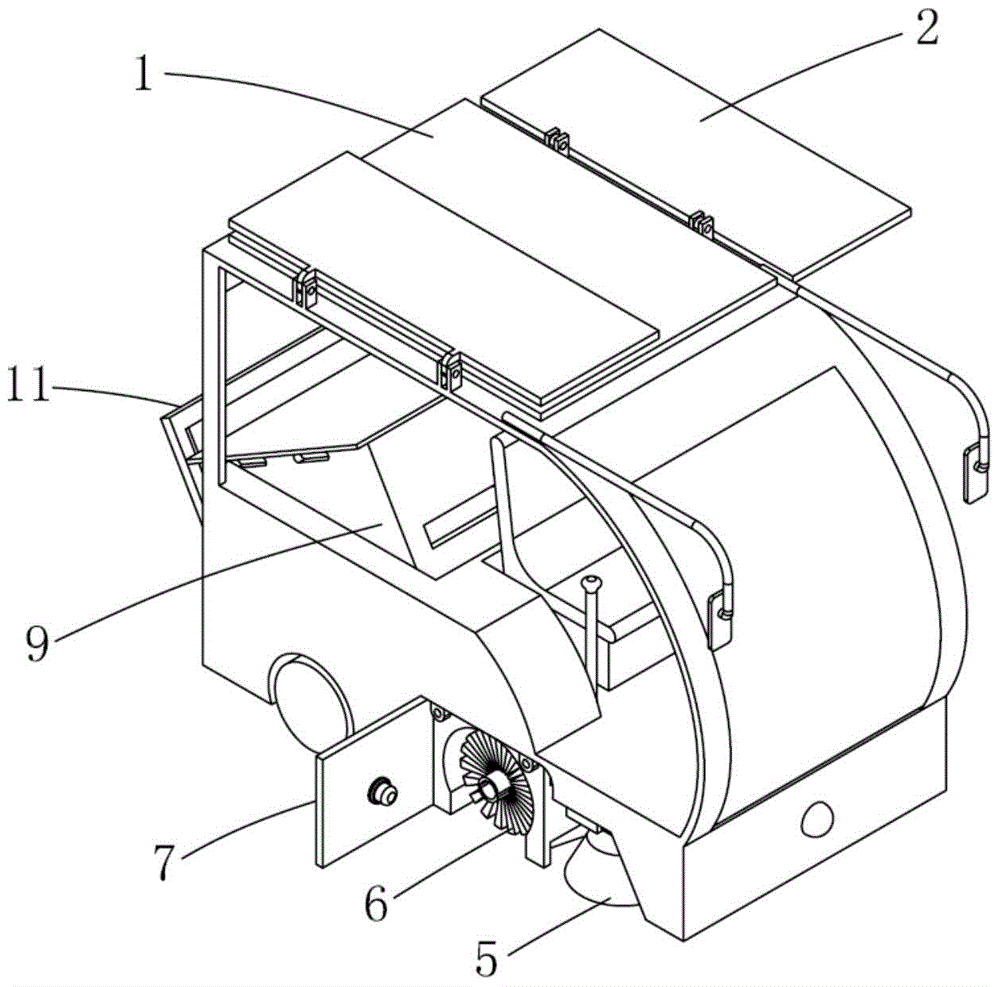 A self-unloading electric sweeper with automatic tailgate opening and closing based on photovoltaic power supply
