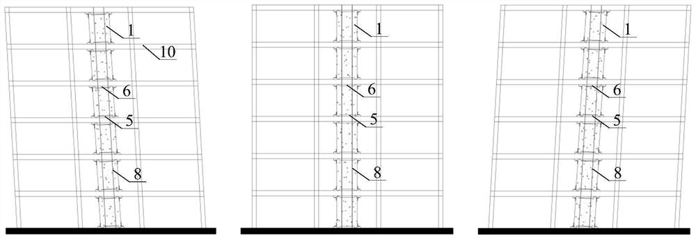 Swinging wall and swinging wall-frame structure