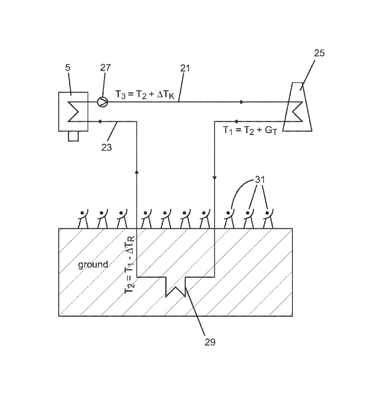 Steam power plant with a ground heat exchanger