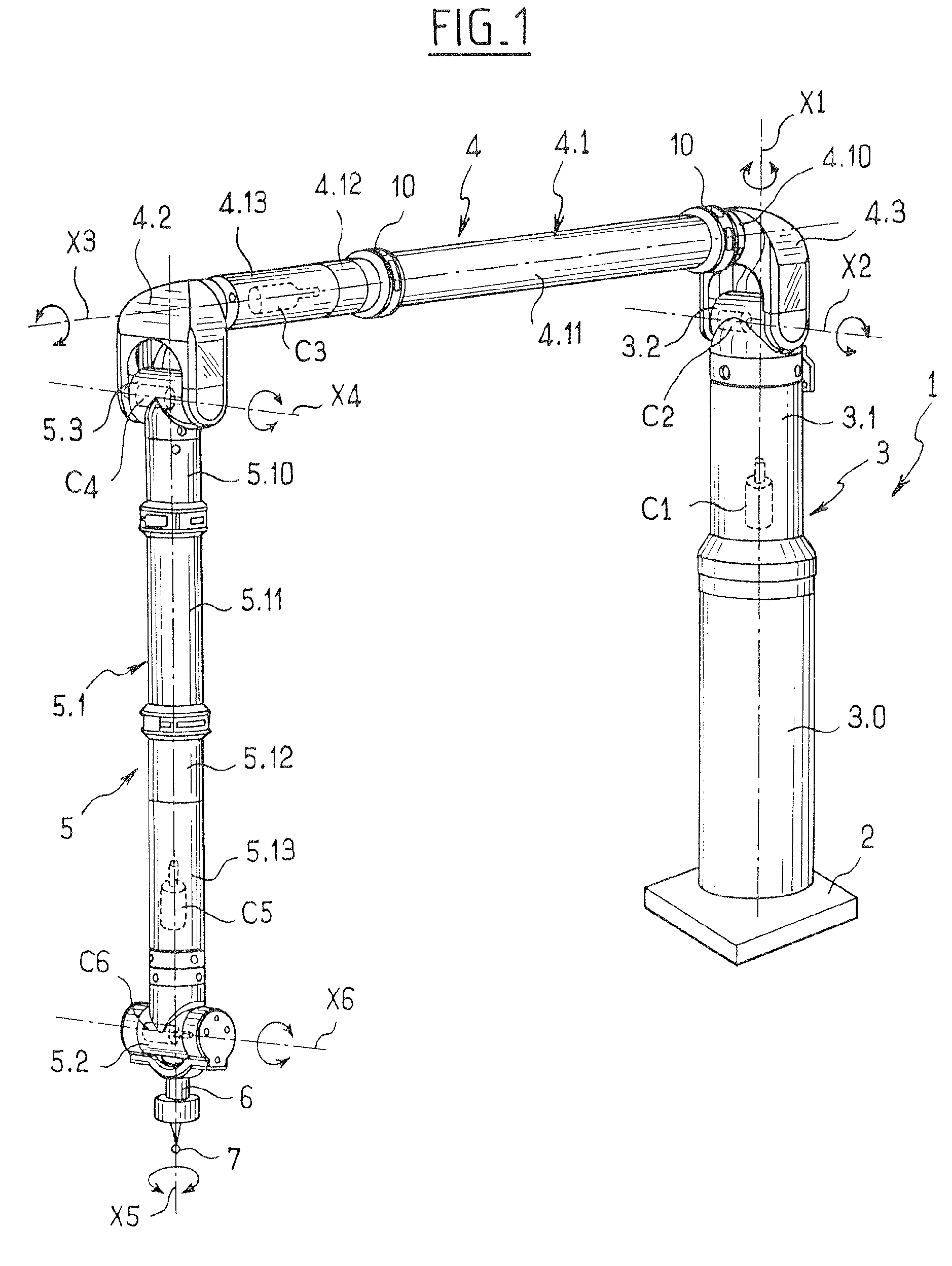 Articulated-arm three-dimensional measurement apparatus having a plurality of articulated axes