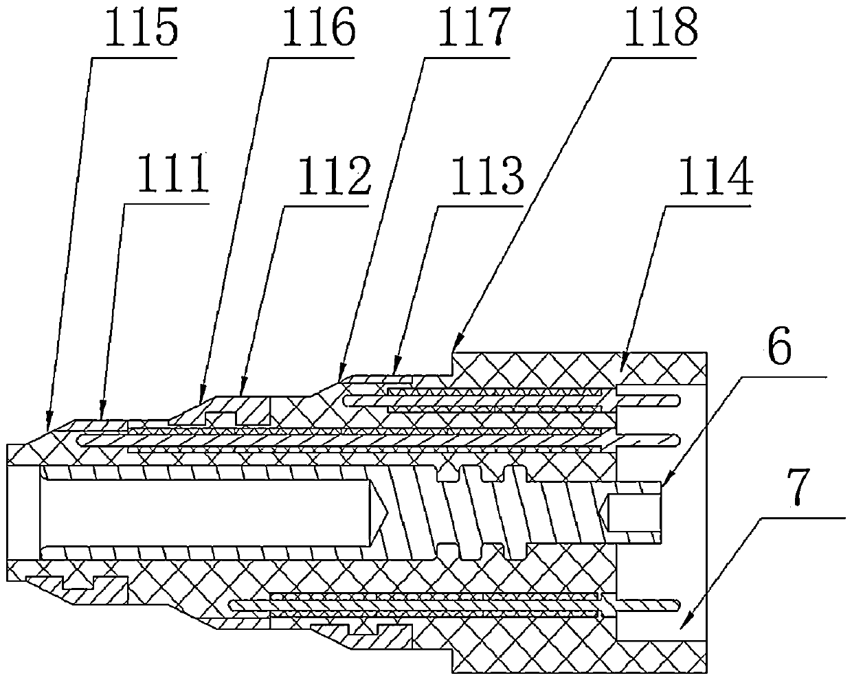 Multi-core coaxial injection molding electric connector plug