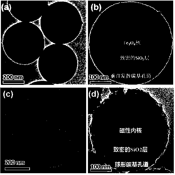 Magnetic ordered mesoporous carbon-based or polymer-based core-shell structural microsphere and preparation method thereof