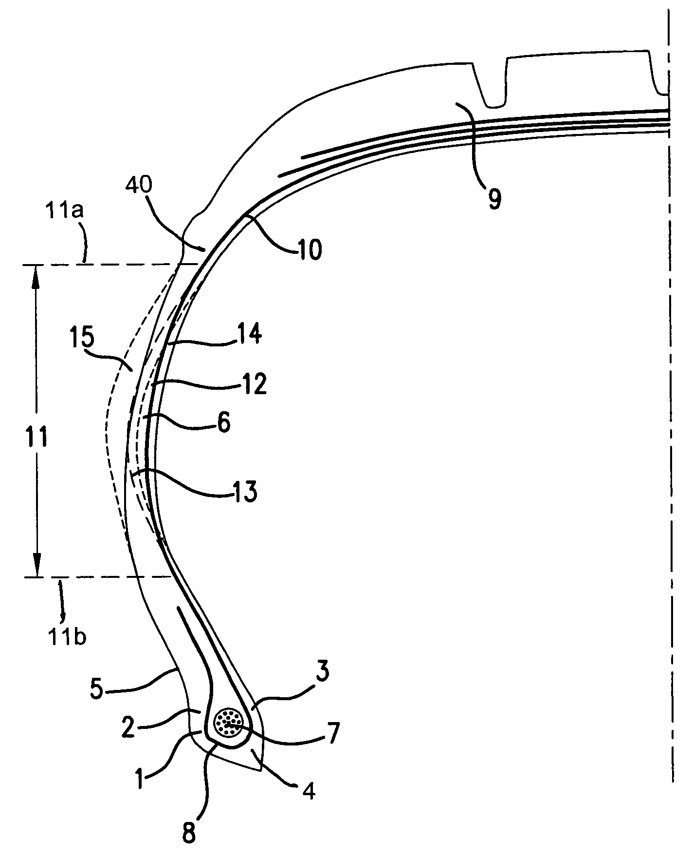 Extended mobility tire with undulating sidewalls
