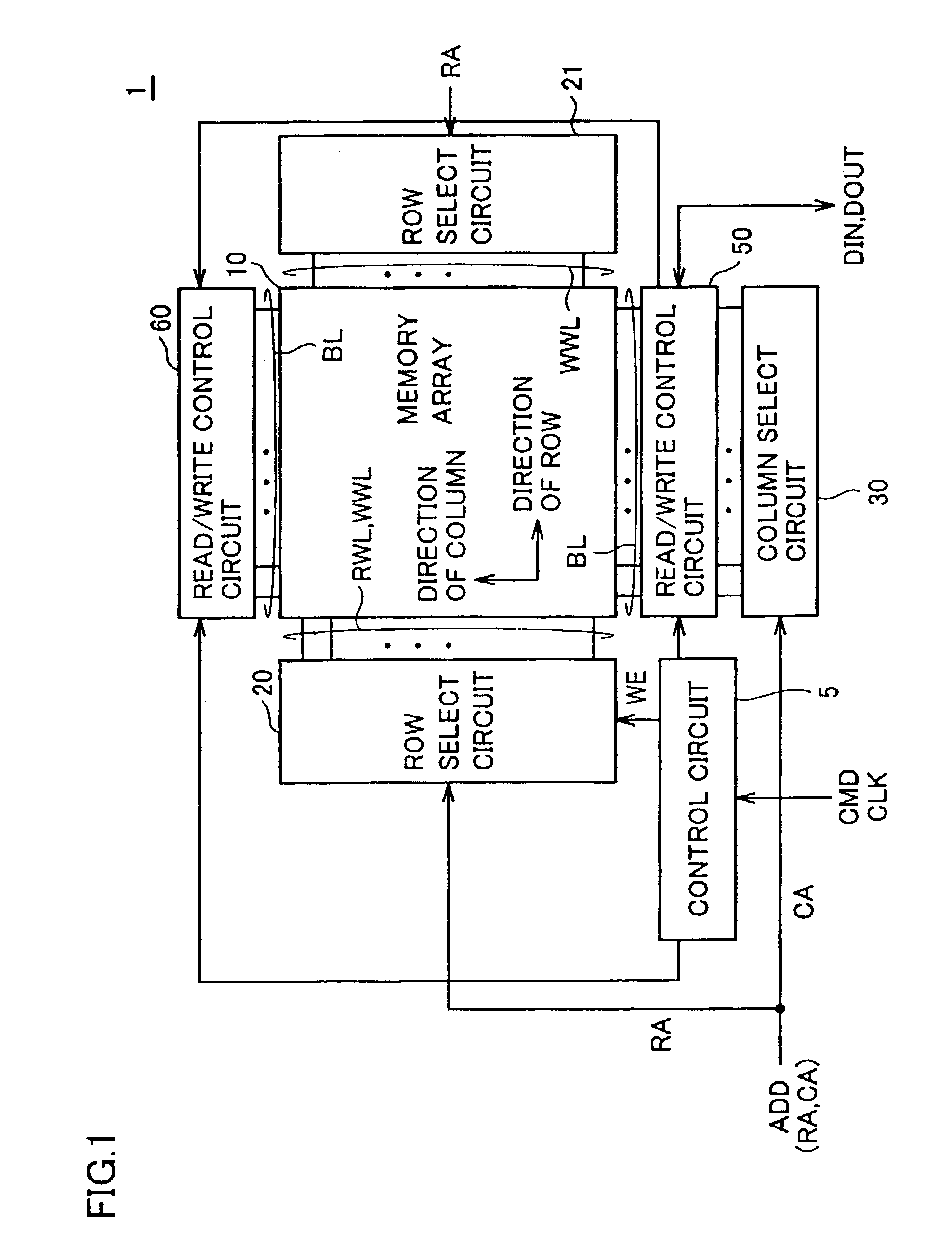 Thin film magnetic memory device applying a magnetic field to write data