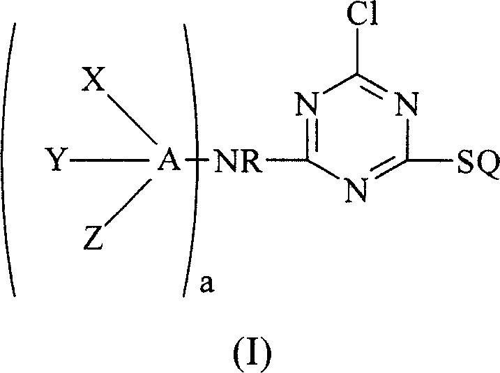 Chemically-reactive dyes with thioalkyl-s-triazine reactive group