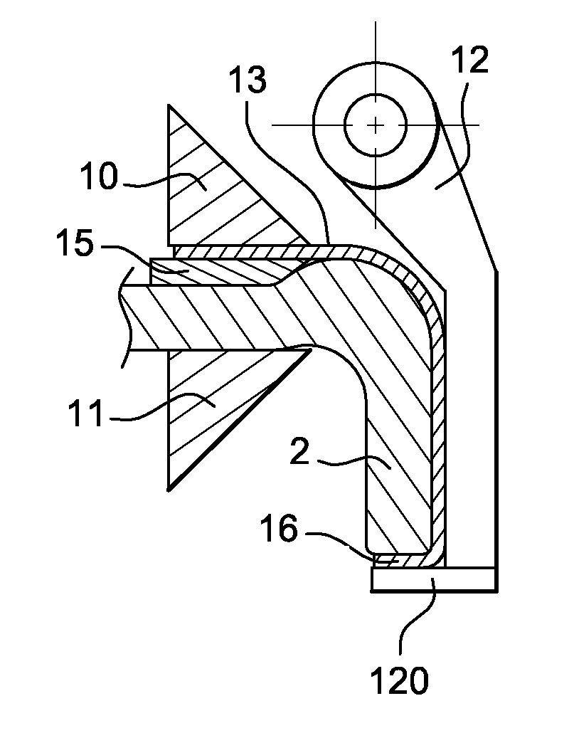 Process and device for bending a sheet of synthetic material filled with alumina trihydrate