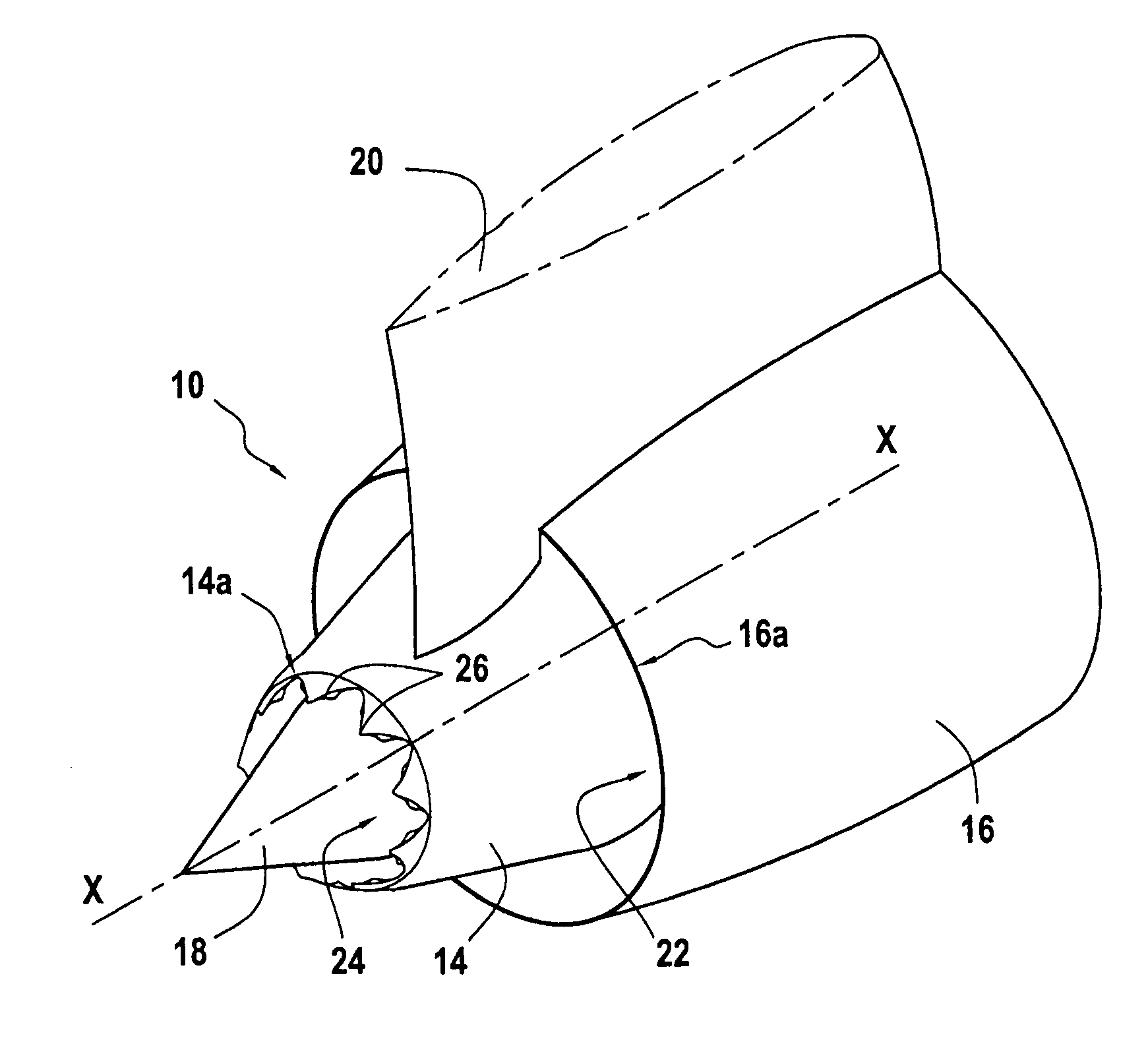 Turbomachine nozzle cowl having patterns with lateral fins for reducing jet noise