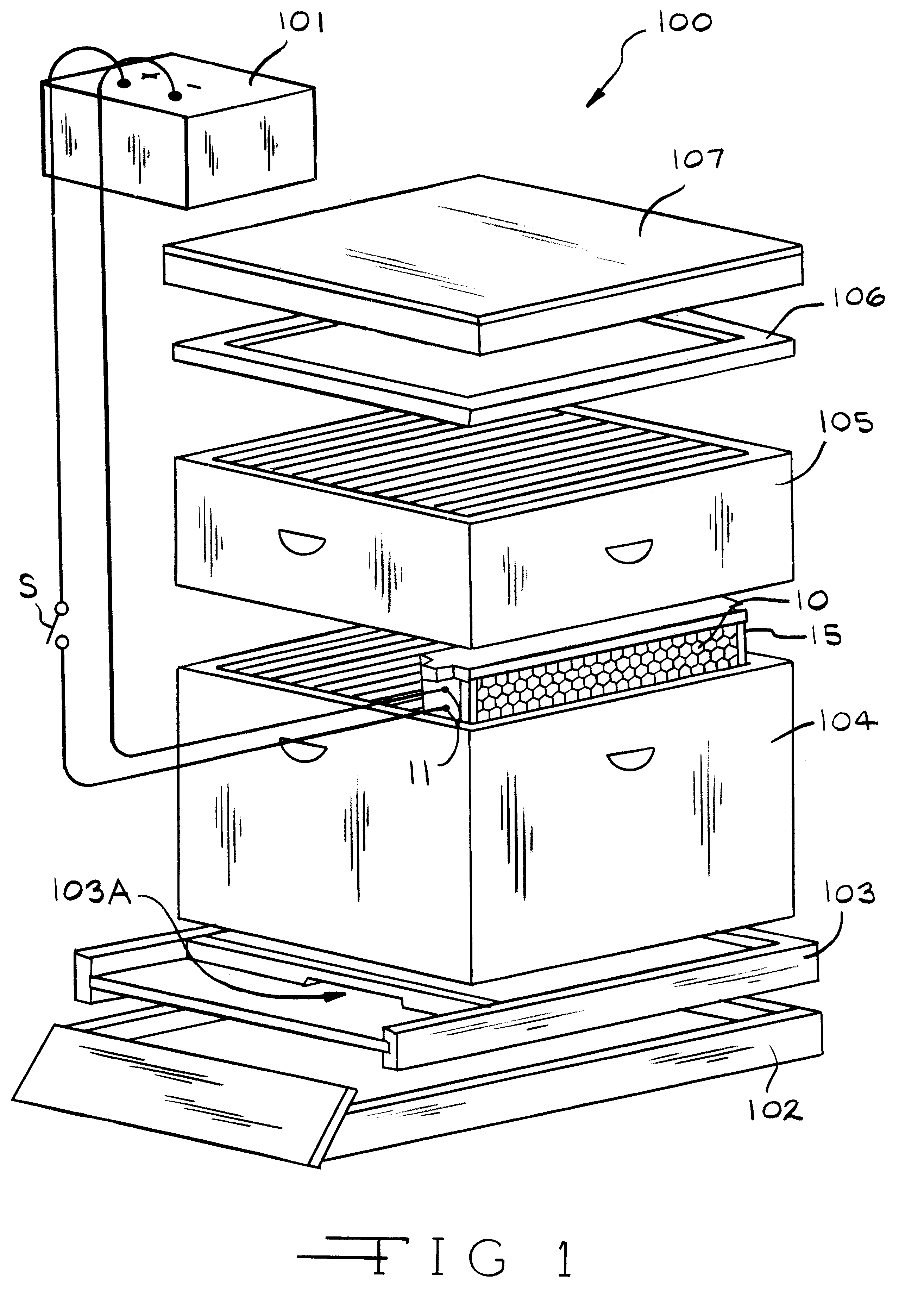 Method and apparatus for control of mites in a beehive