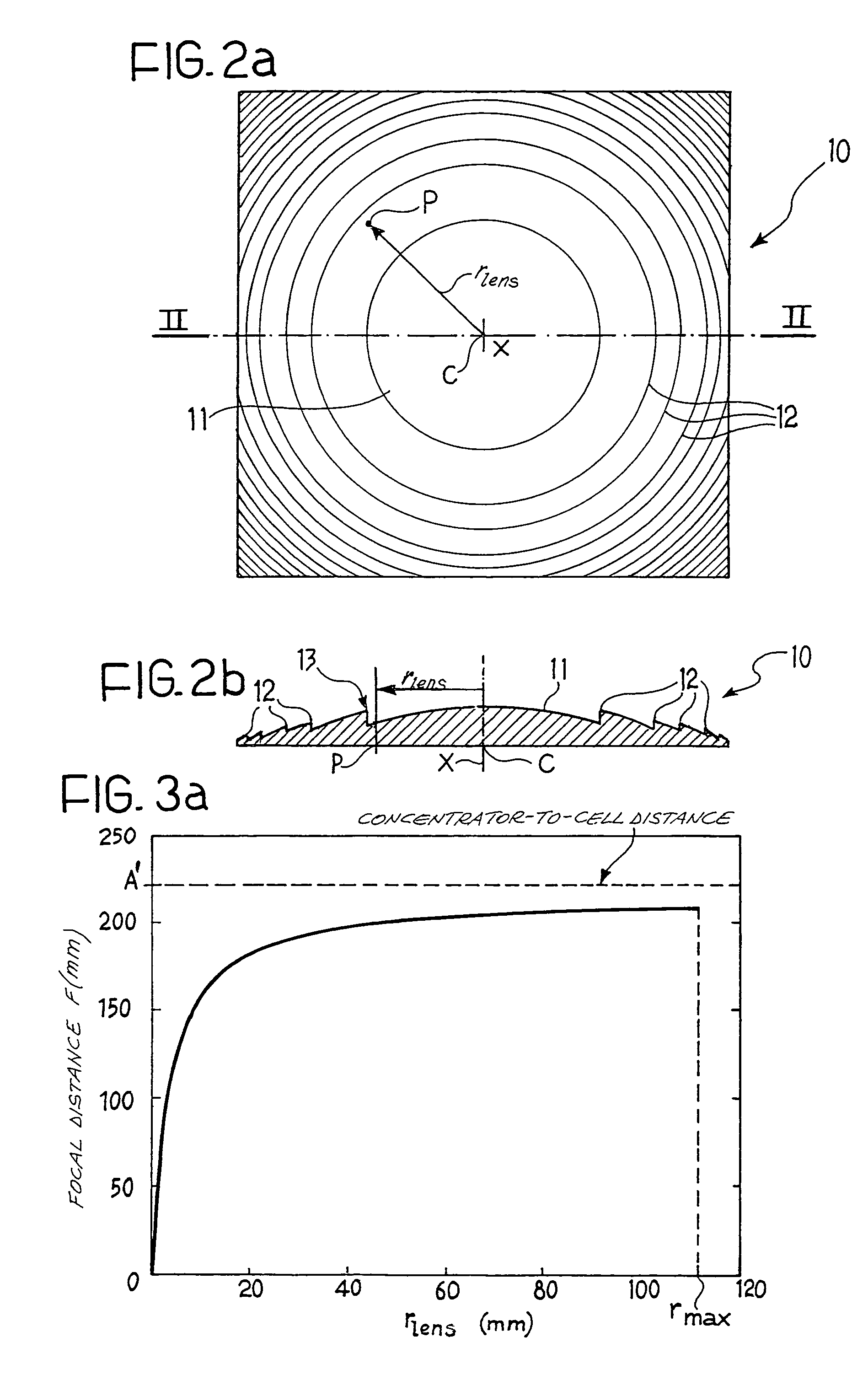 Multifocal light concentrator for a device for the conversion of radiation, and in particular for the conversion of solar radiation into electrical, thermal or chemical energy