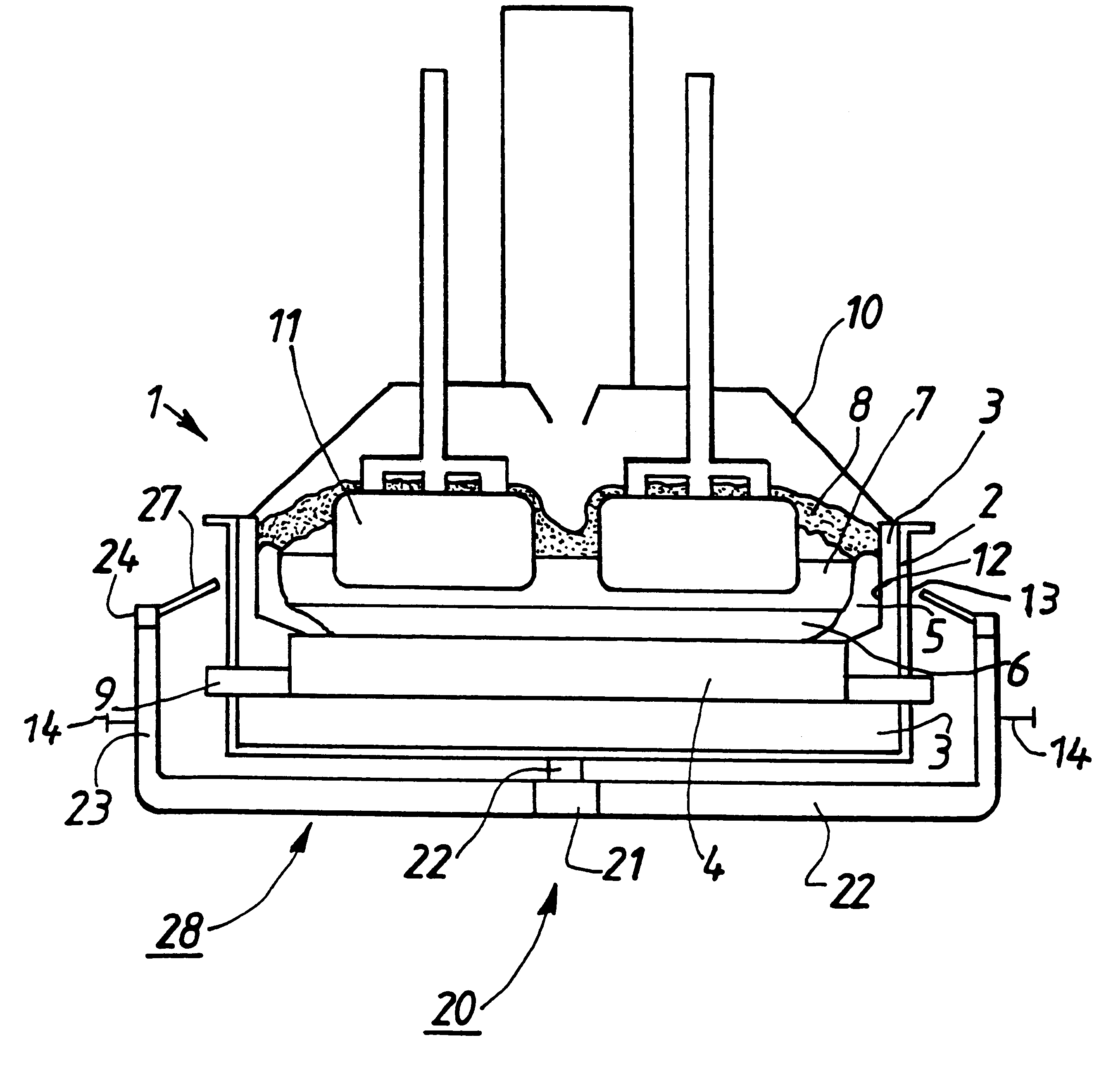 Electrolytic pot for production of aluminum using the Hall-Héroult process comprising cooling means