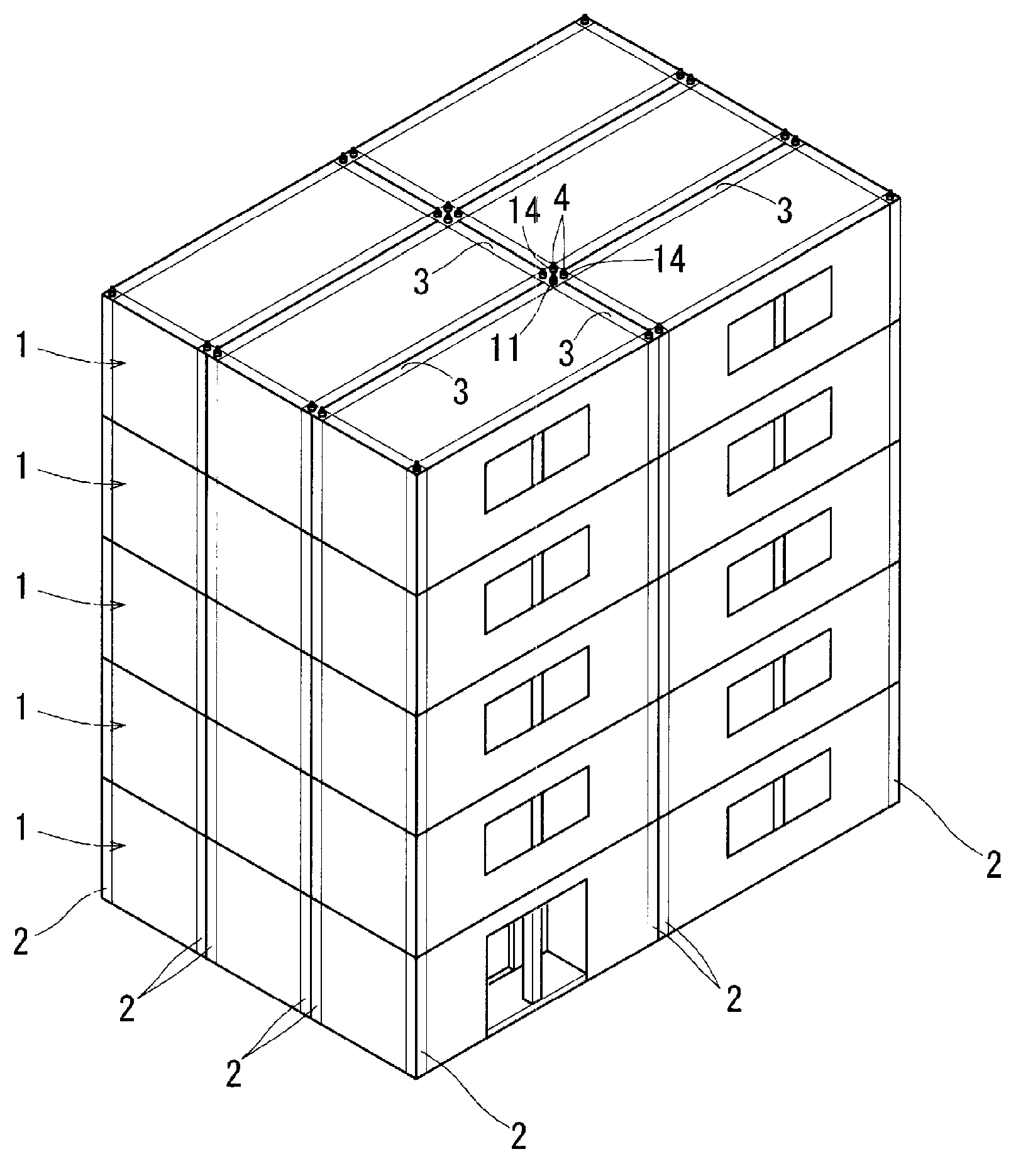 Connection method for container-type unit building