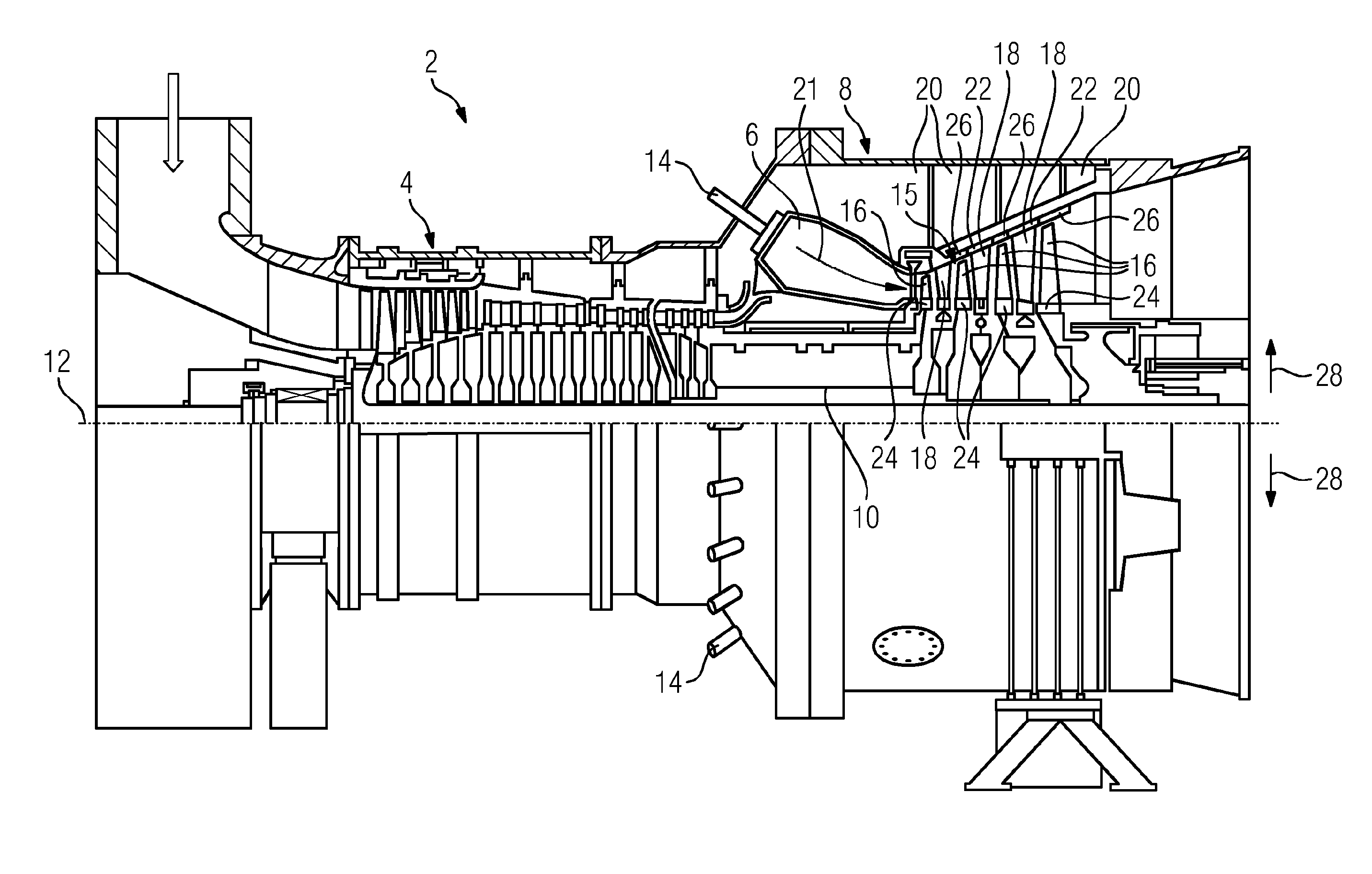 Gas turbine and heat shield for a gas turbine