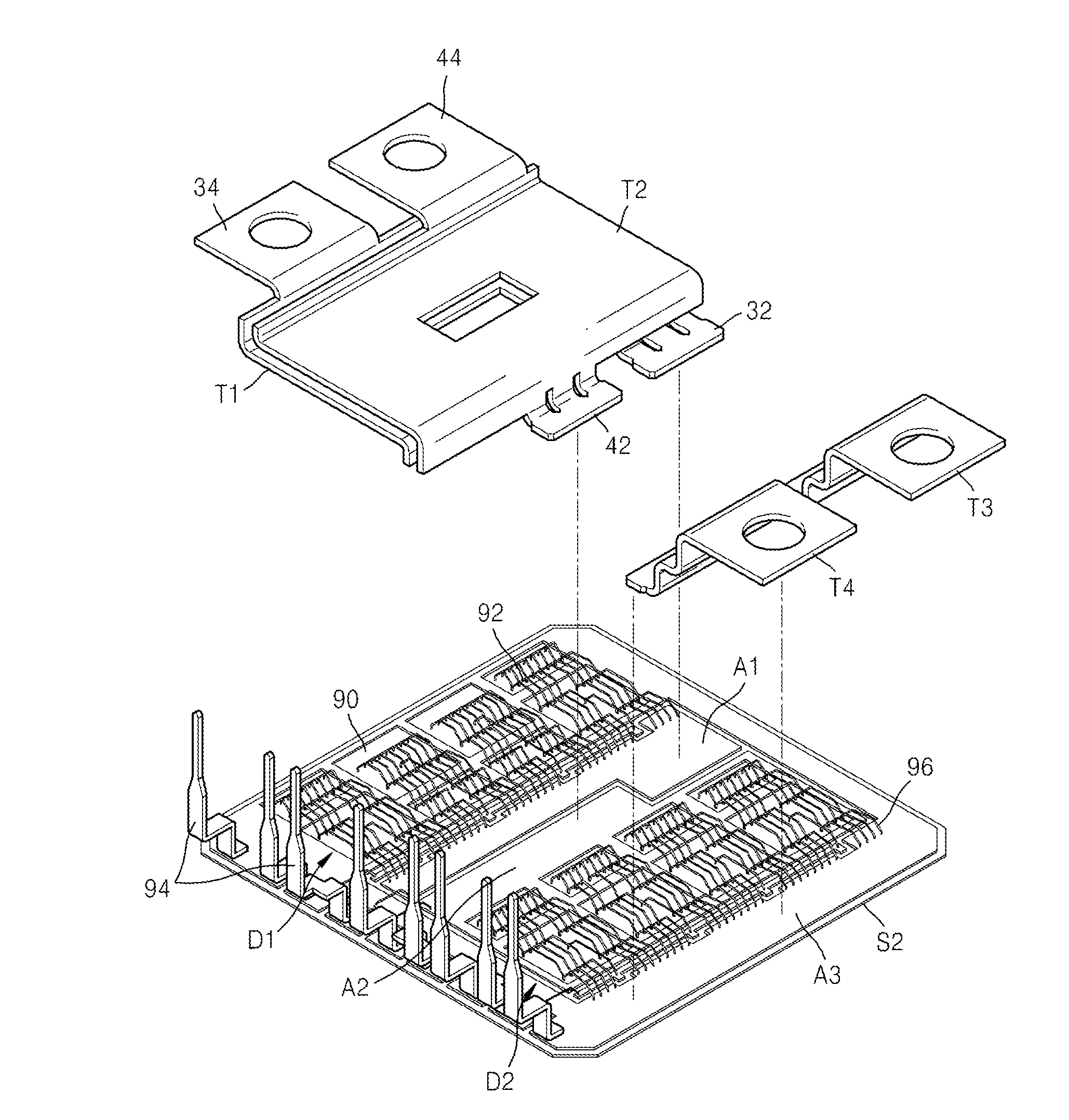 Substrate and terminals for power module and power module including the same