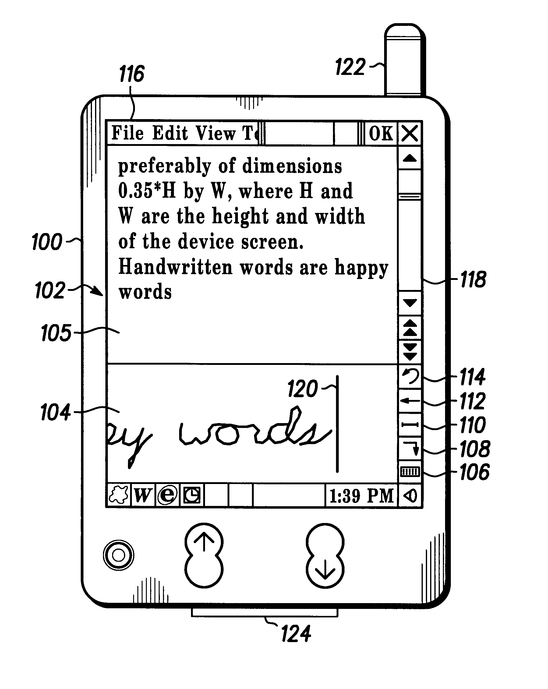 Automatically scrolling handwritten input user interface for personal digital assistants and the like