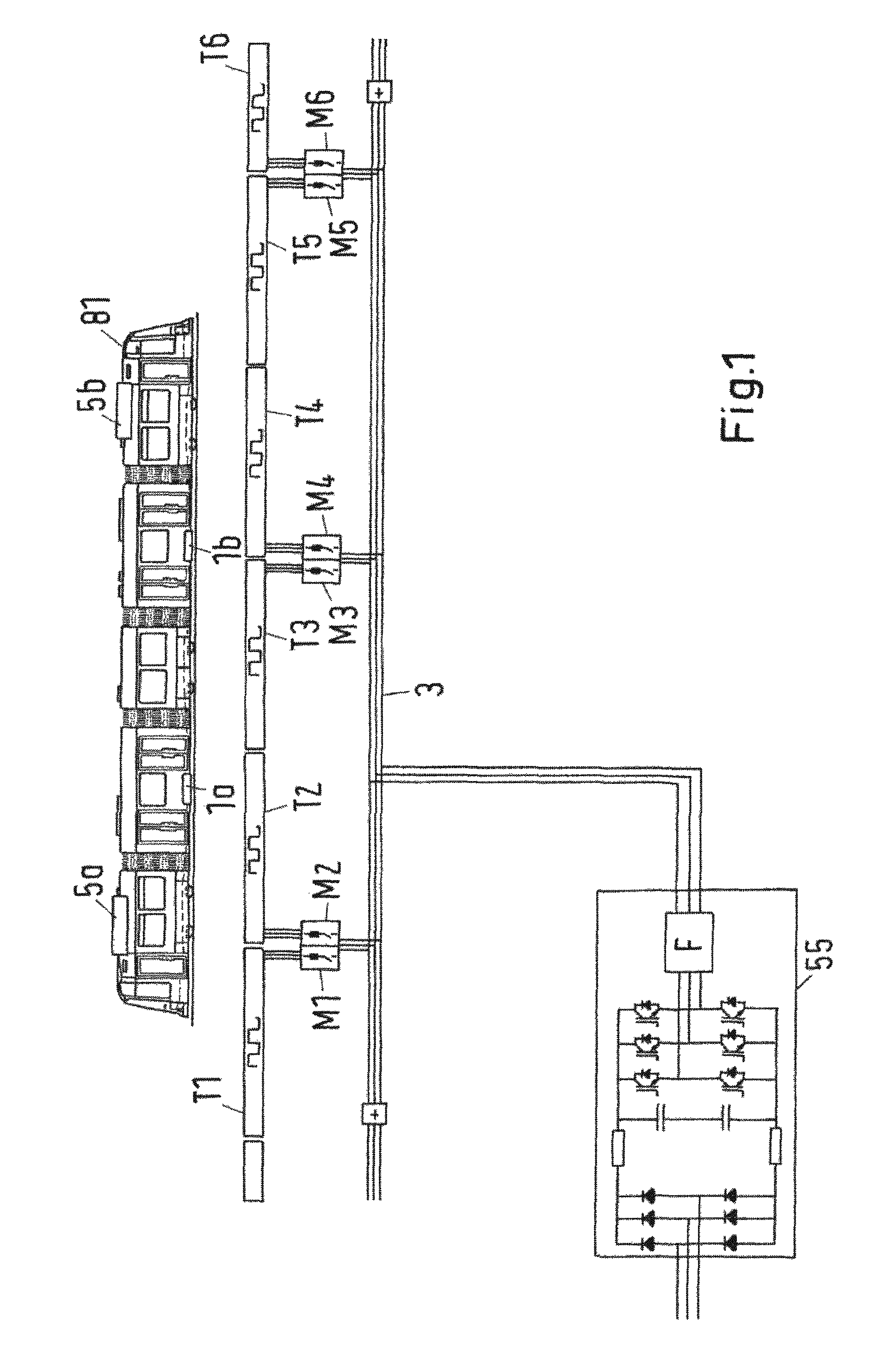 System and method for transferring electric energy to a vehicle using constant current operation of segments of a conductor arrangement