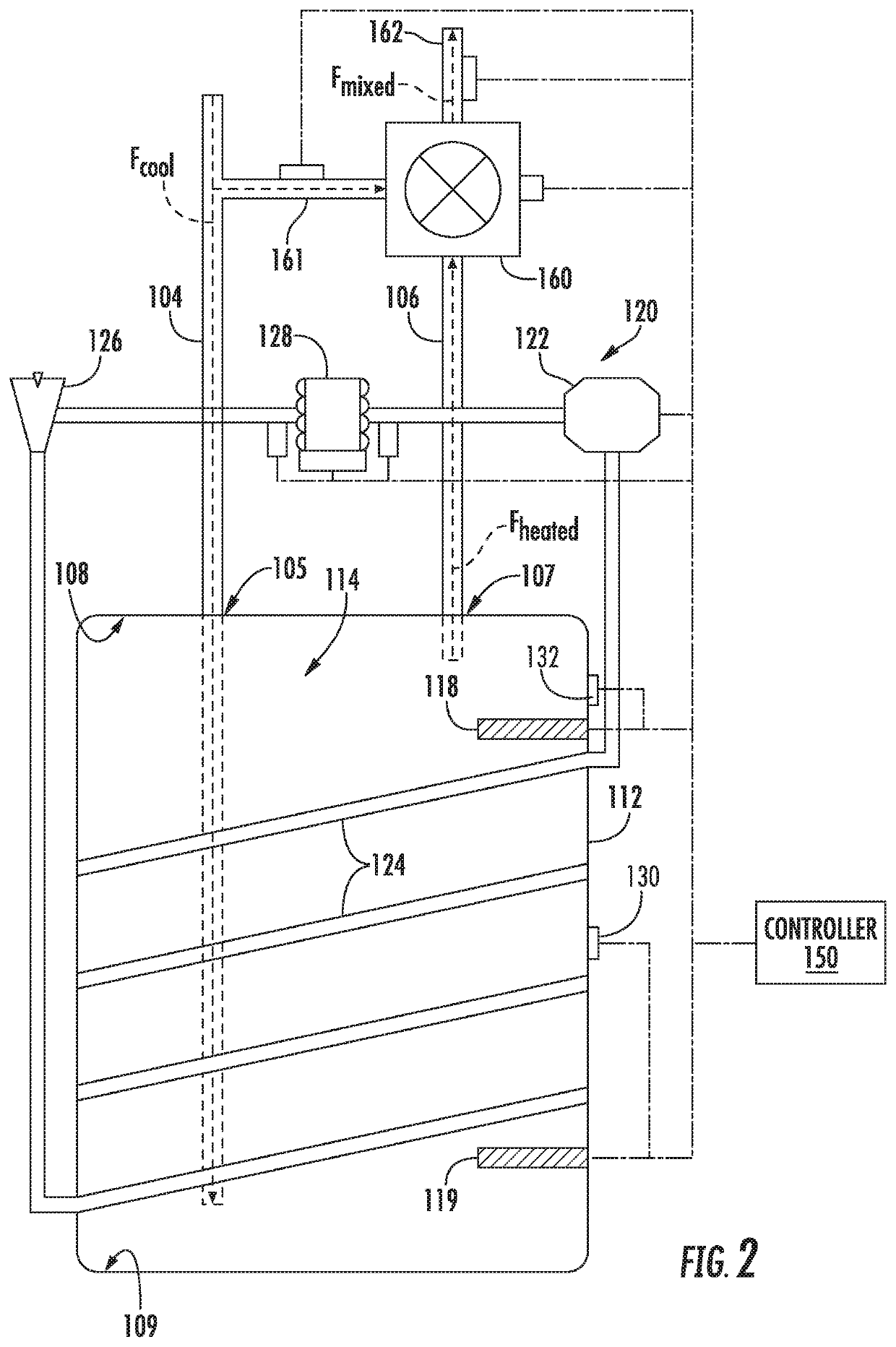 Electric hot water heater having a separated temperature sensor and heating element