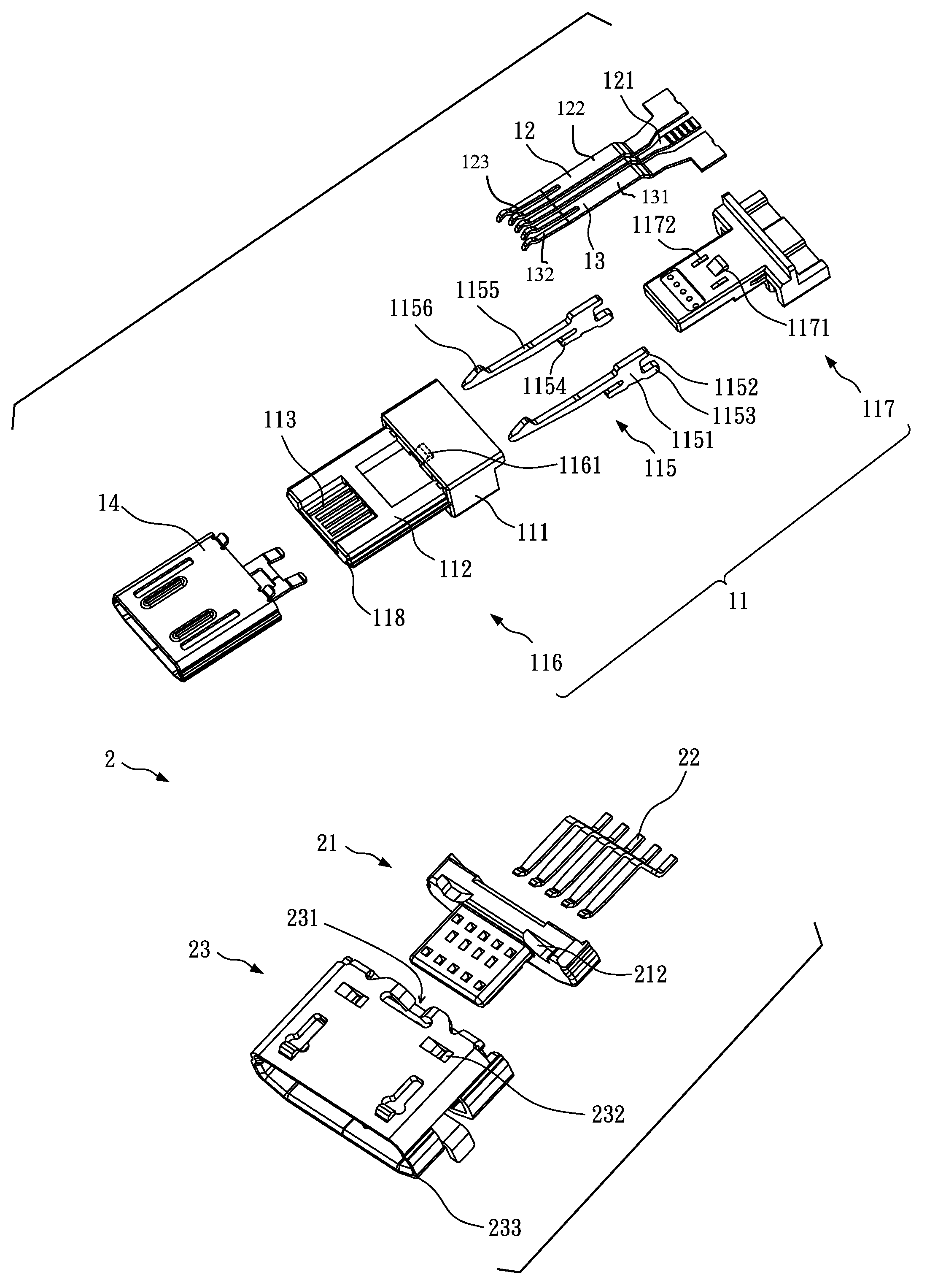 Connector assembly having power contacts which comprise a plurality of contact inserting portions