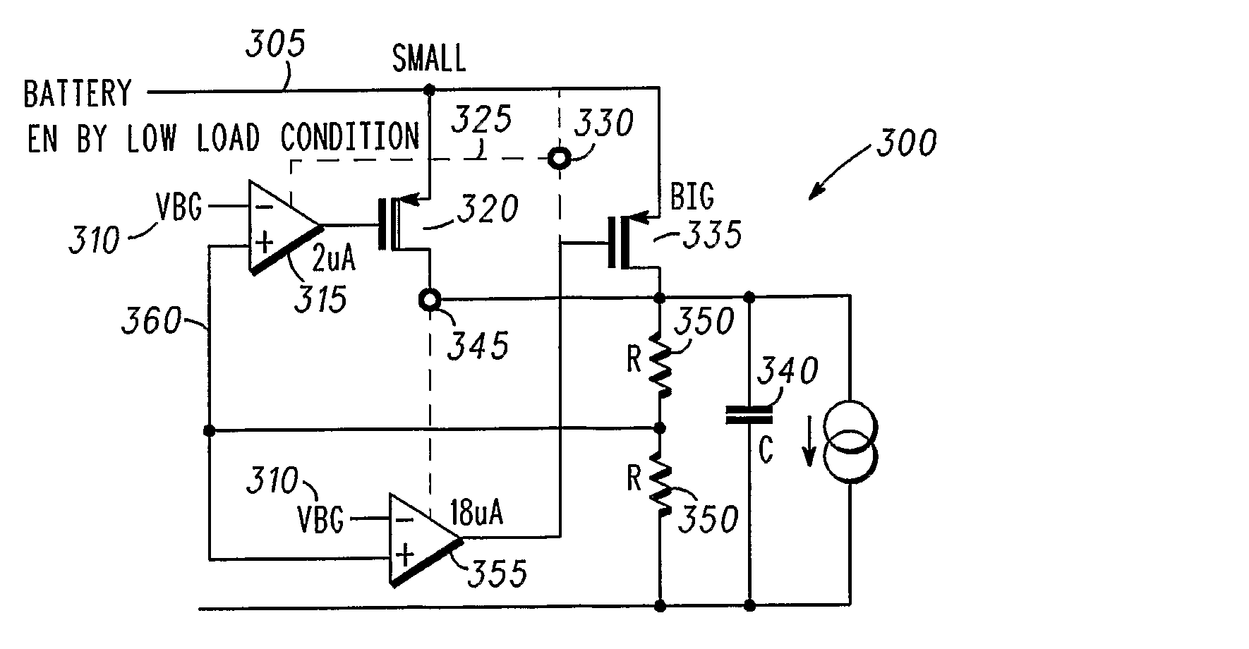 Voltage Regulator With Pass Transistors Carrying Different Ratios Of The Total Load Current And Method Of Operation Therefor