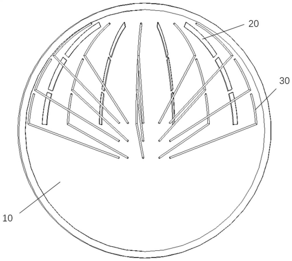 A curved surface cooling water tank with uniform temperature structure