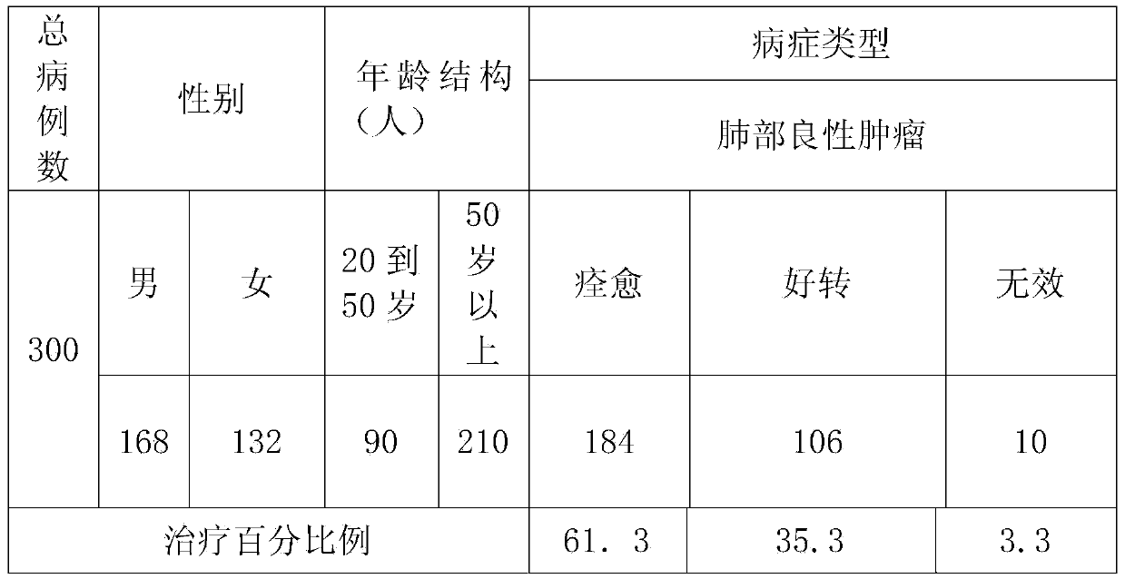 Chinese herbal medicine formula for treating benign tumors in lung and preparation method thereof