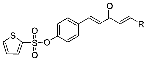 1,4-Pentadiene-3-ketone derivative with thiophene sulphonate and preparation method and application of derivative