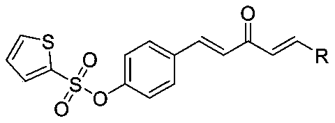 1,4-Pentadiene-3-ketone derivative with thiophene sulphonate and preparation method and application of derivative