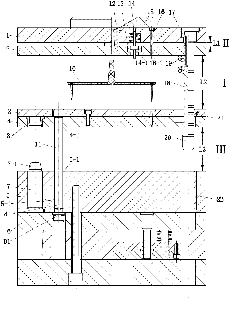 Point pouring gate injection mould capable of automatically pushing out condensed materials