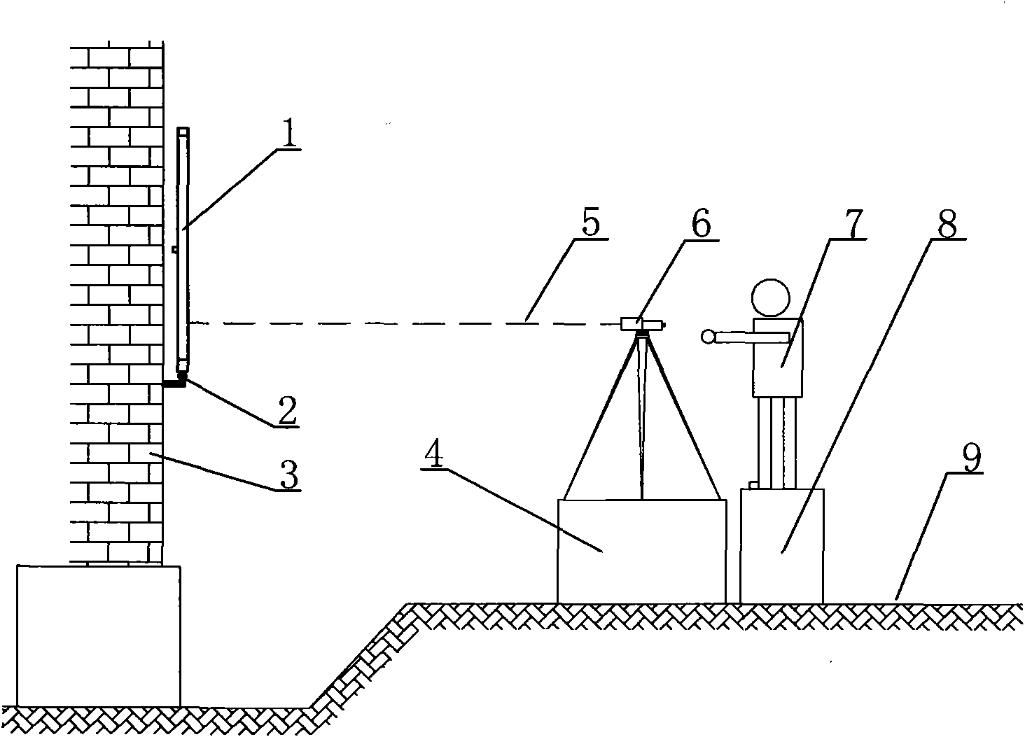 Levelling staff capable of adjusting observation position and measurement technique thereof