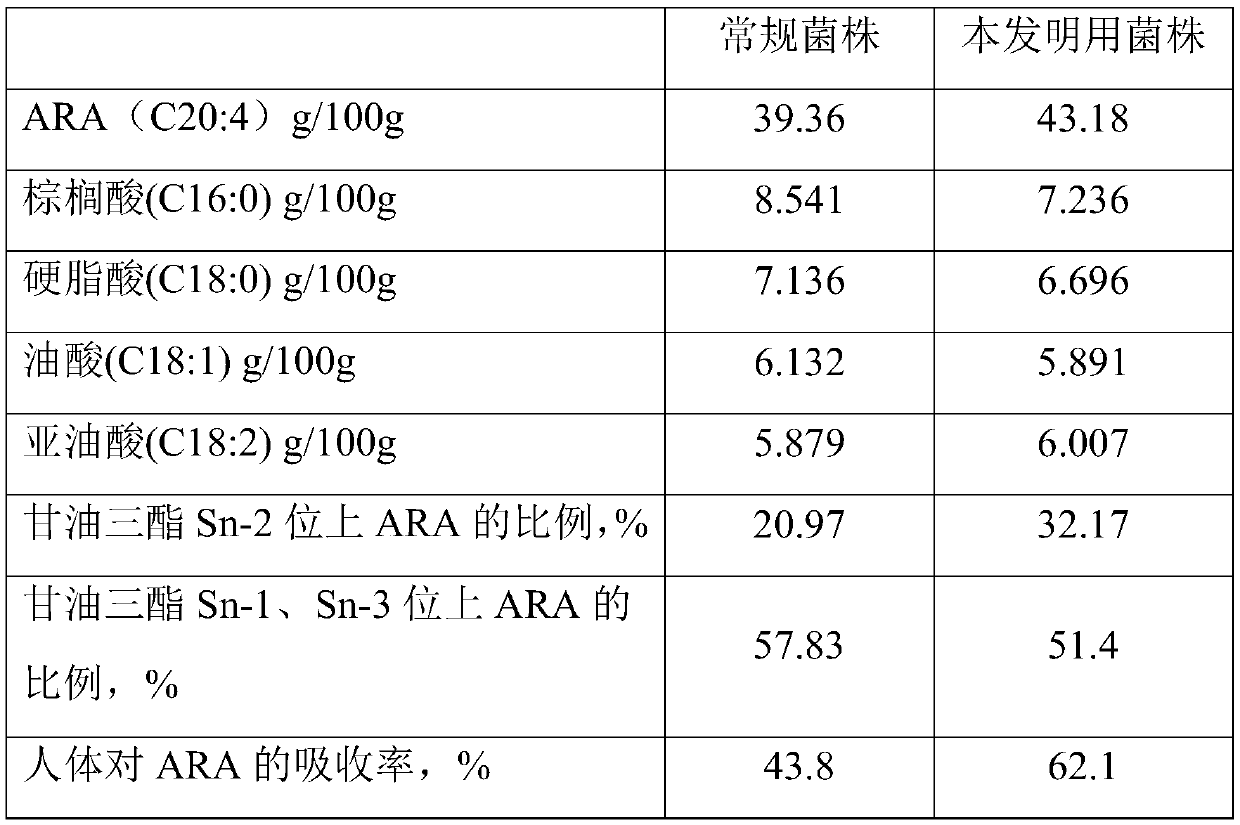 Microbial oil rich in Sn-2-site ARA as well as preparation method and application of microbial oil