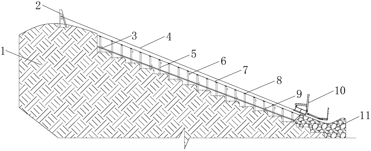 Large-area slope concrete hidden-rail slip form structure and construction method