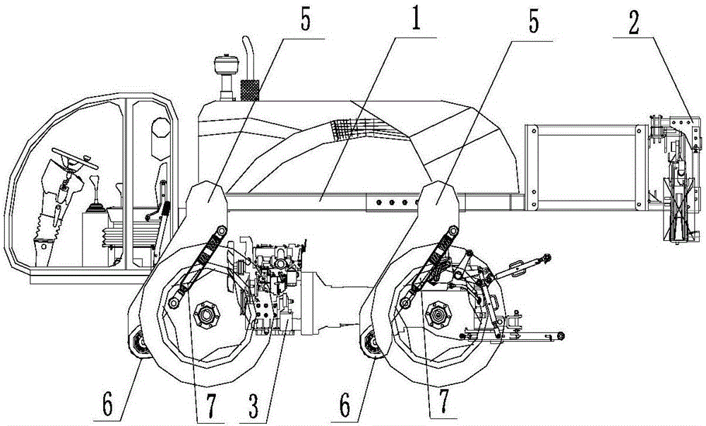 High-ground-clearance four-wheeled tillage machine