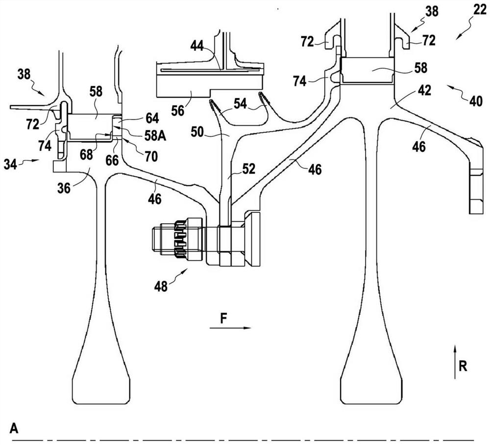 Rotor disc with axial retention of the blades, assembly of a disc and a ring, and turbomachine