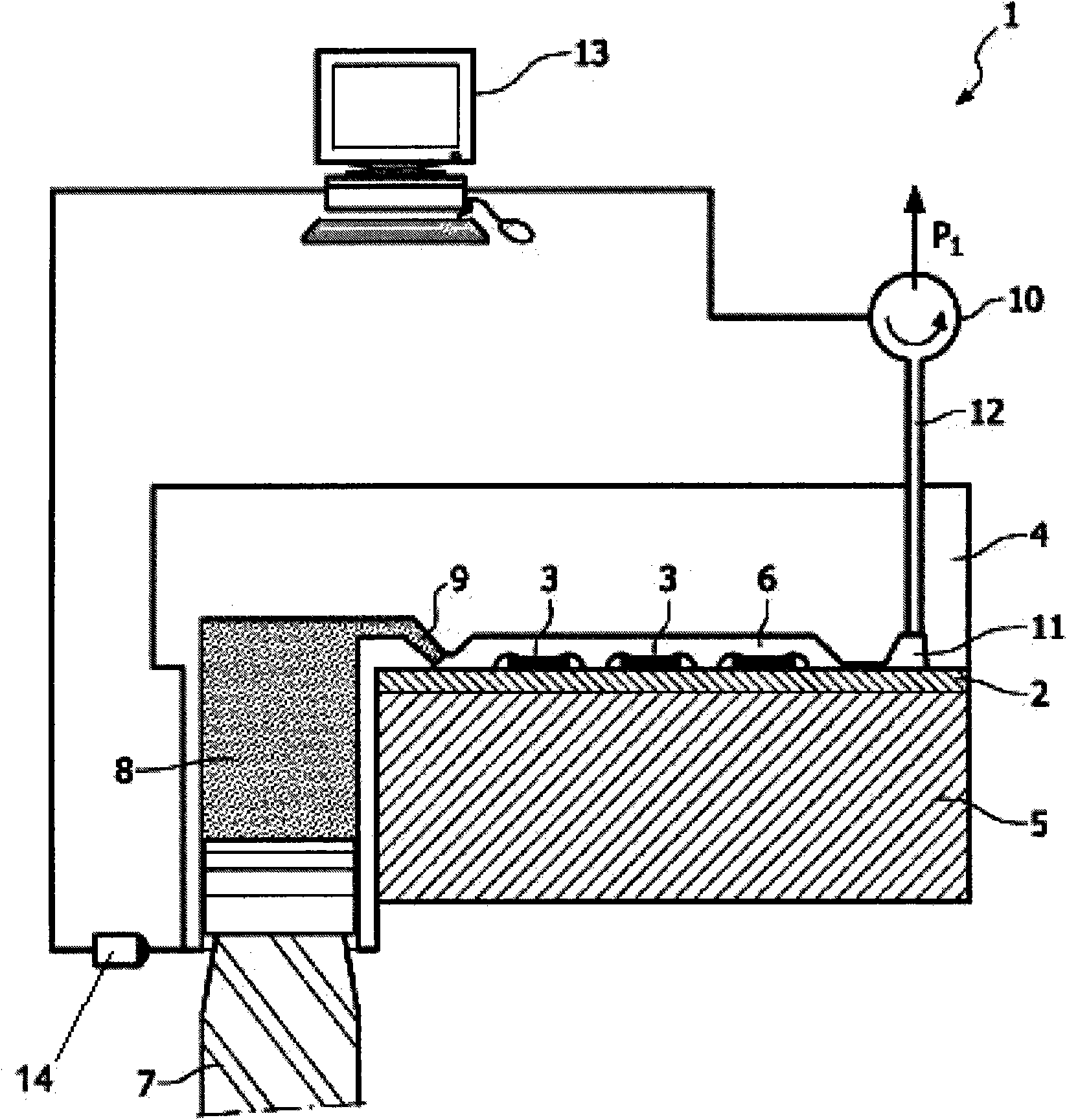 Method and device for encapsulating electronic components using underpressure