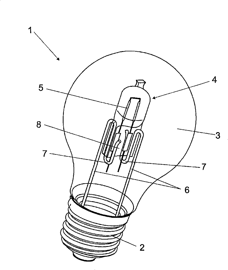 Electric lamp with an external piston and a fitted lamp and method for production of same