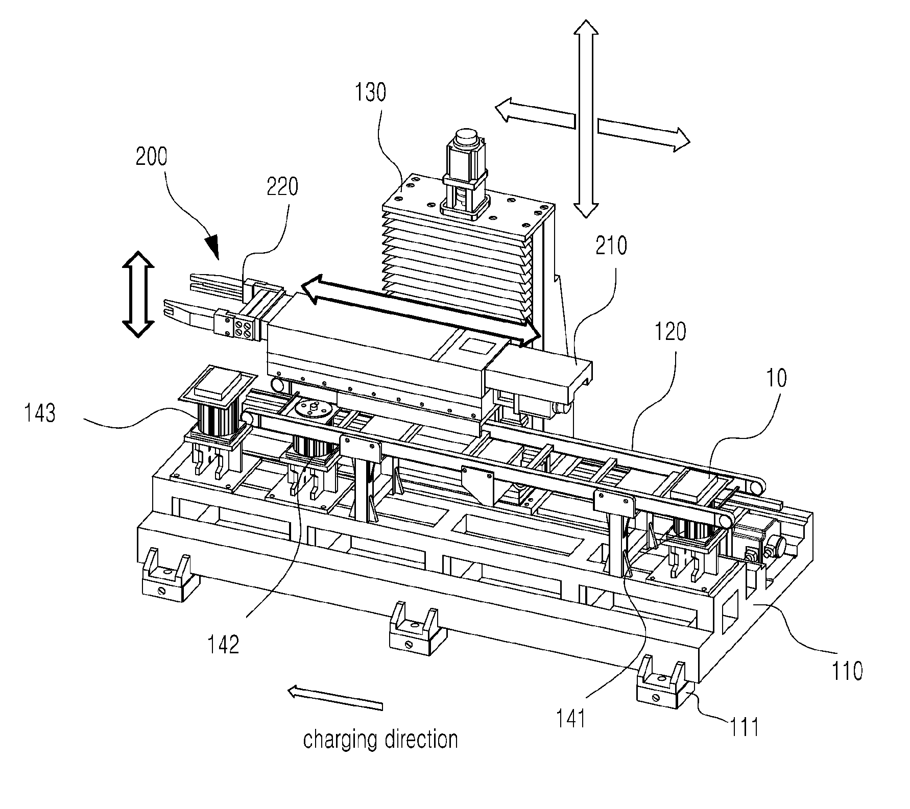Charging device of a welding fixture of spacer grid