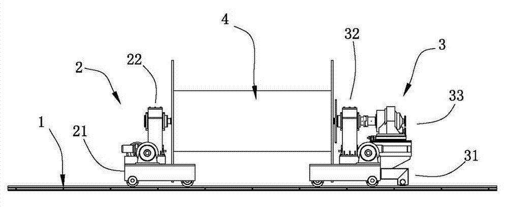Self-walking large-width heavy take-up and pay-off machine and take-up and pay-off method thereof