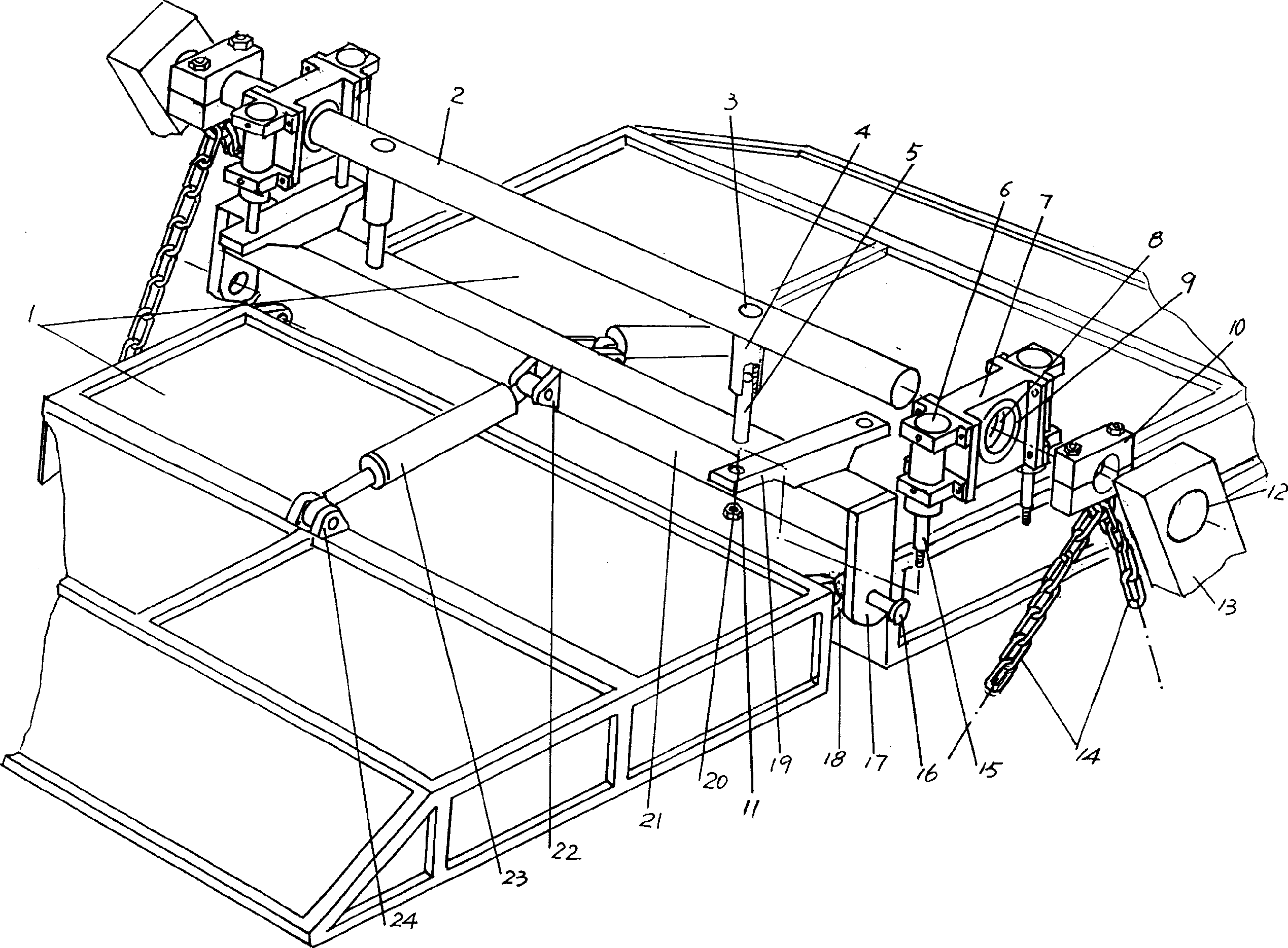 Removable box cover on-off mechanism of oscillating arm type truck