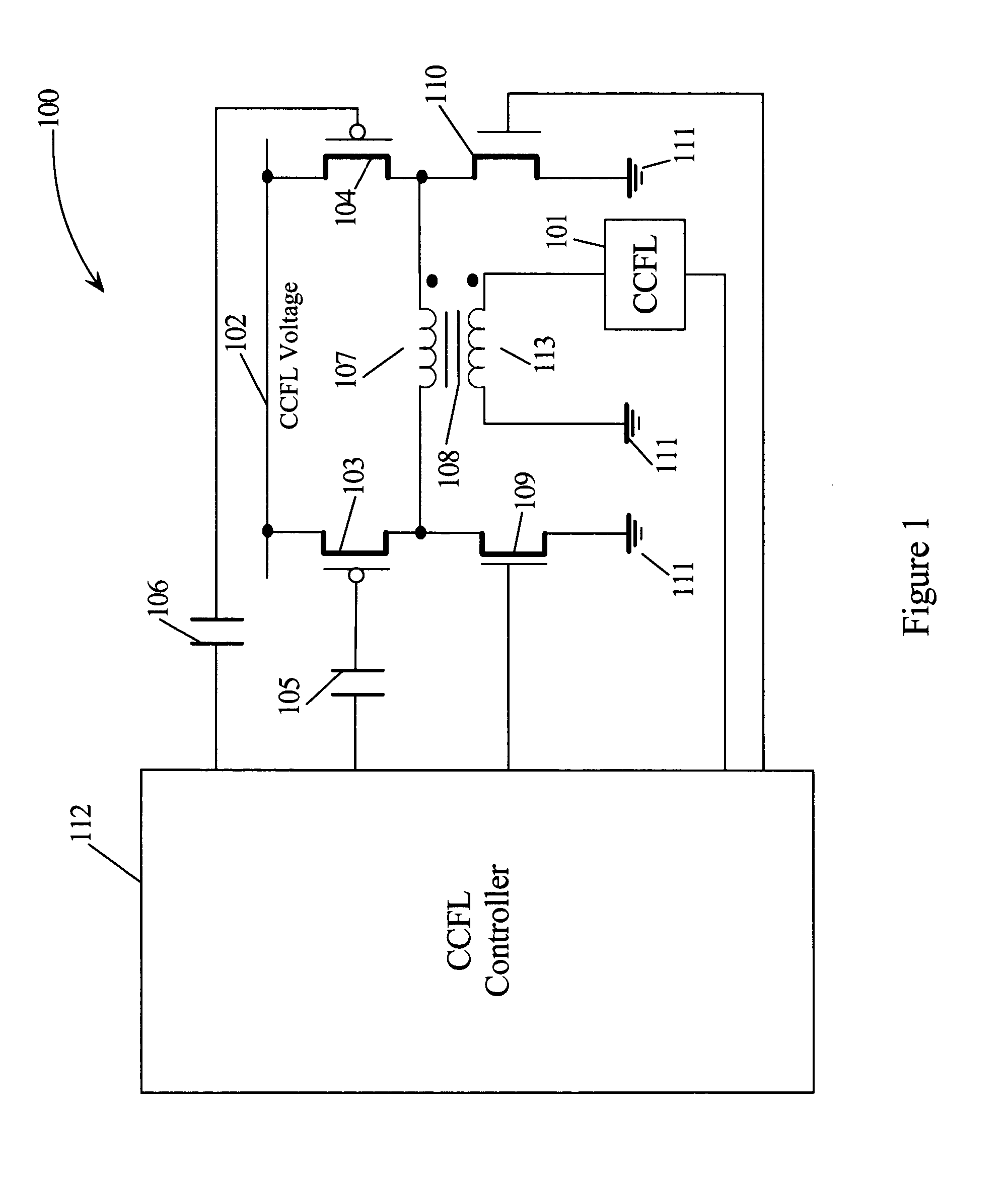 Protecting a cold cathode fluorescent lamp from a large transient current when voltage supply transitions from a low to a high voltage