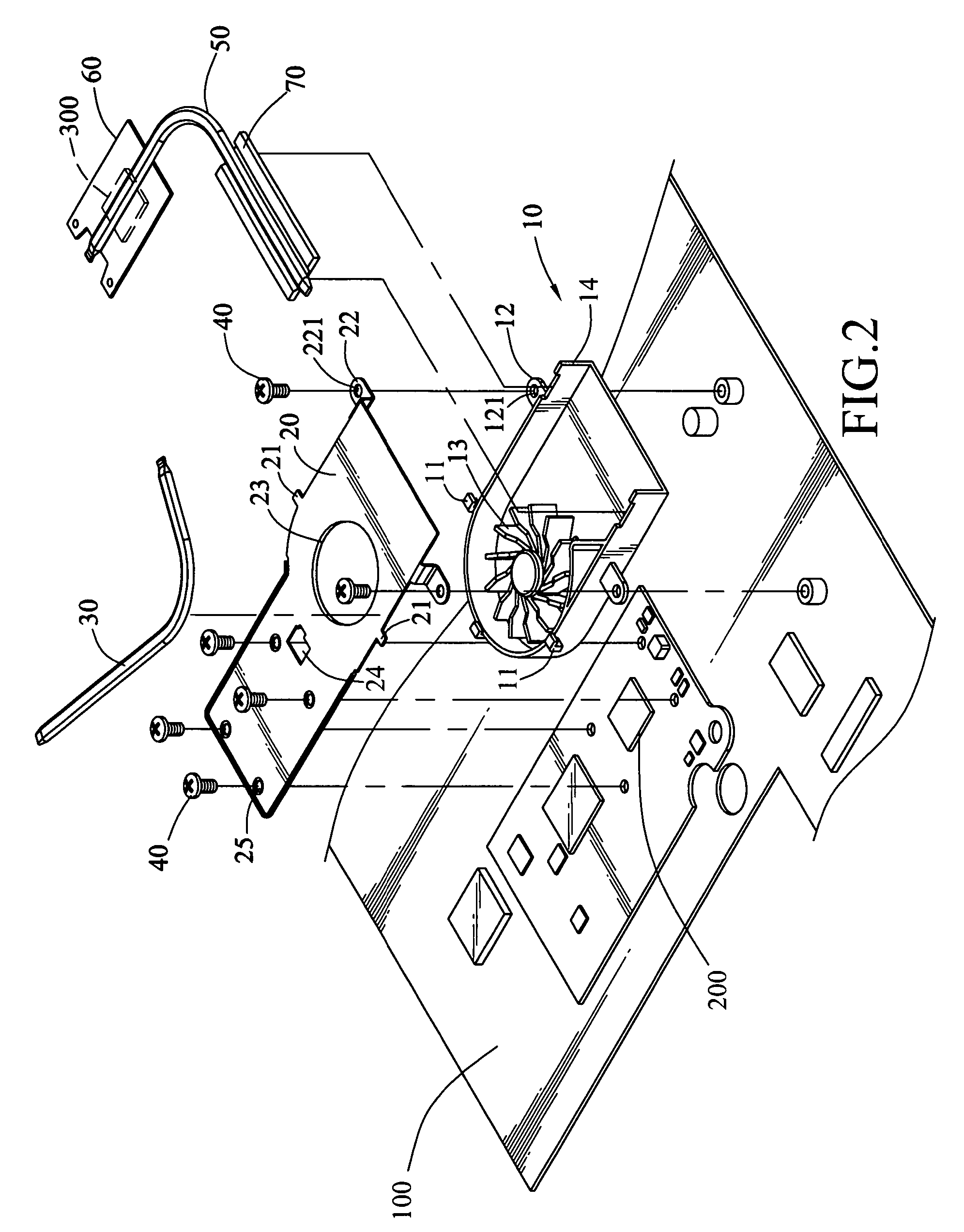 Heat sink module for dissipating heat from a heat source on a motherboard