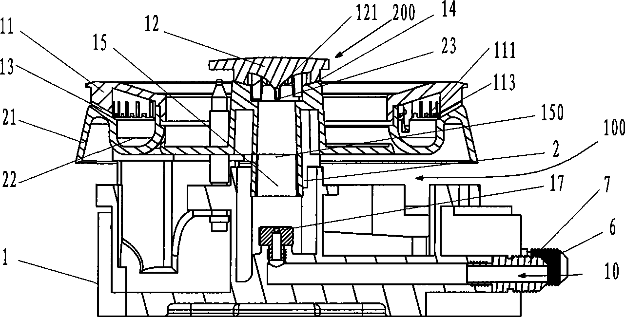 Embedded burner of household gas cooker with multiple nozzles, high flow rate and full upward air intake