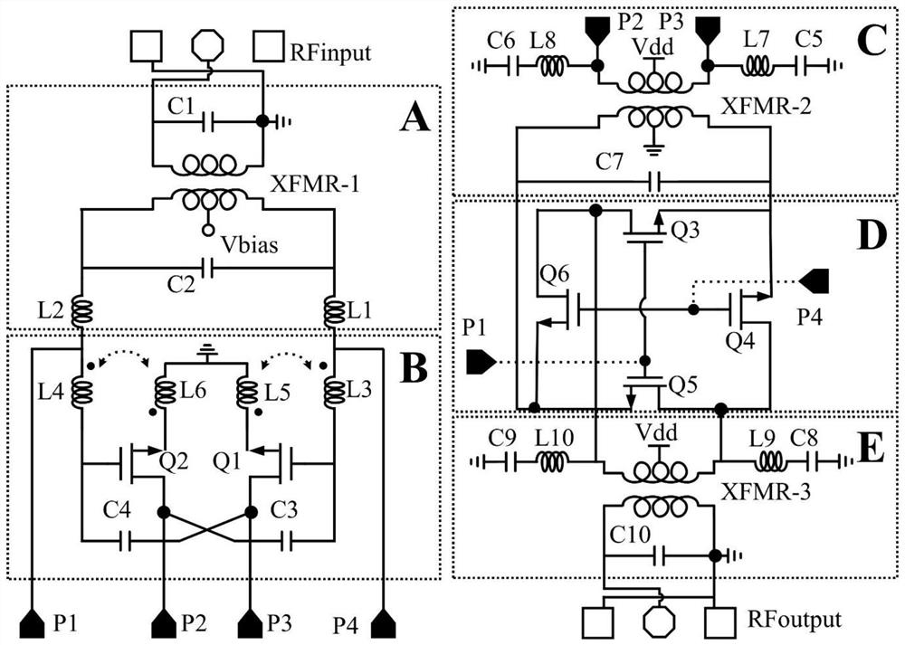 Millimeter wave frequency quadrupler with broadband high-fundamental-wave suppression double-balance self-mixing structure