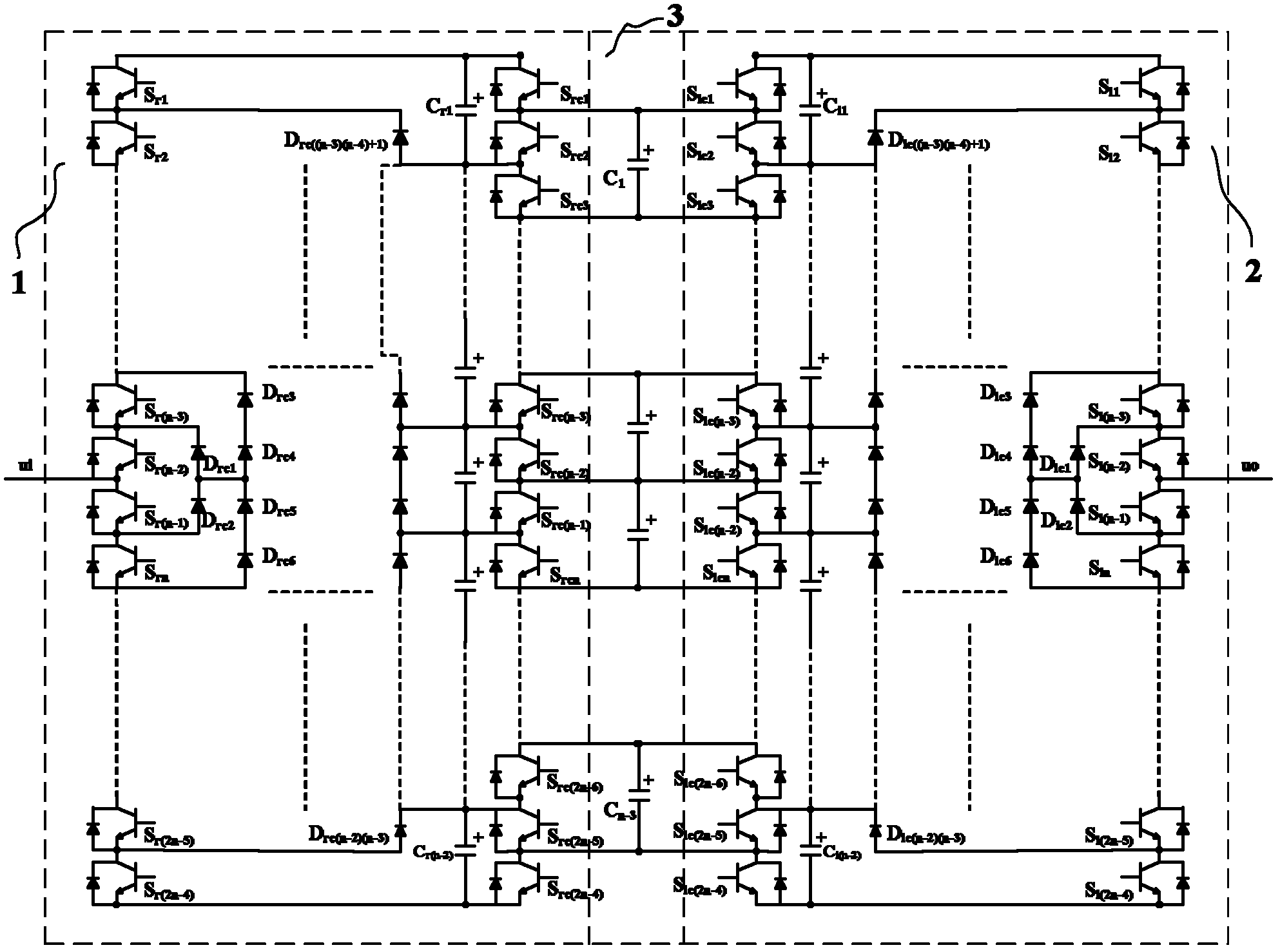 Mixed clamping back-to-back multi-level AC-DC-AC switching circuit