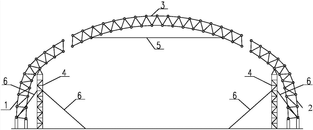 Cylindrical latticed mesh mounting method for erecting keels via symmetric method