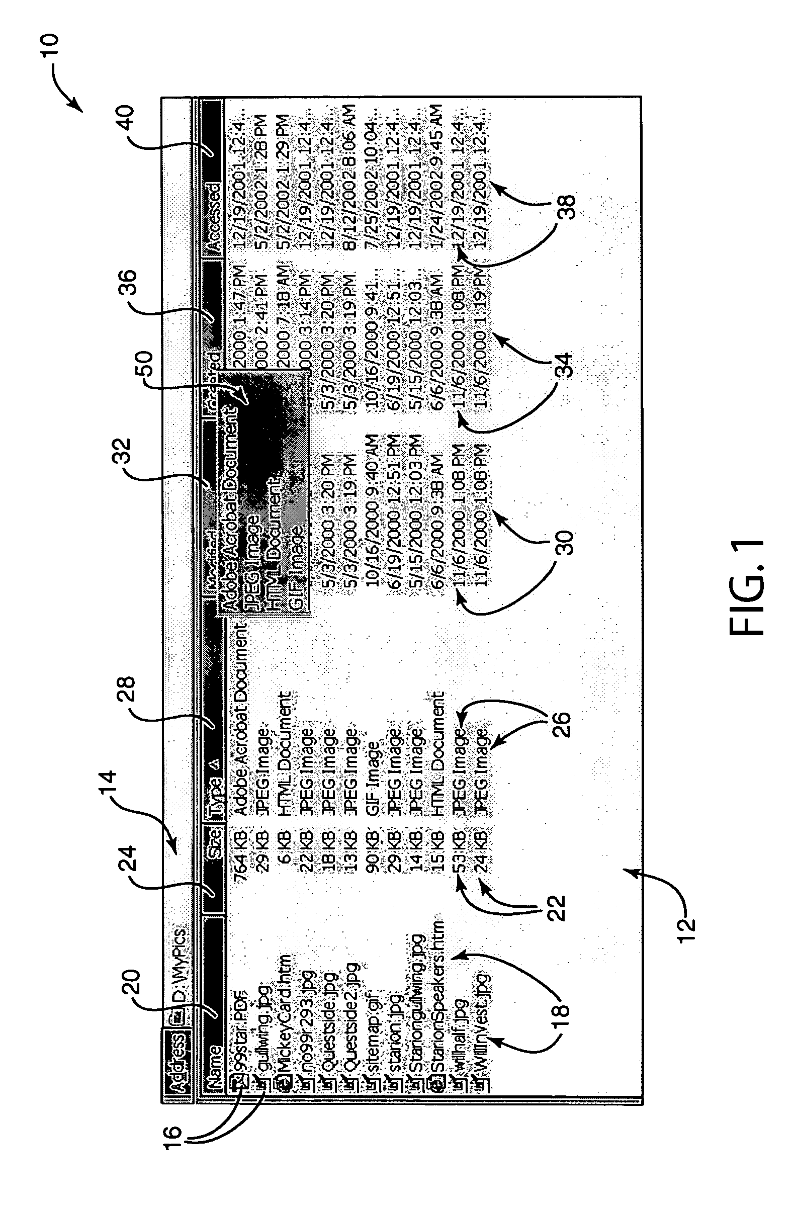 Method and system for filtering the display of files in graphical interfaces