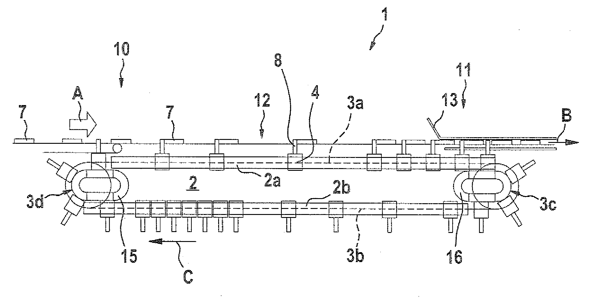 Apparatus  and  method  for  transporting  products,  having a  linear drive  mechanism