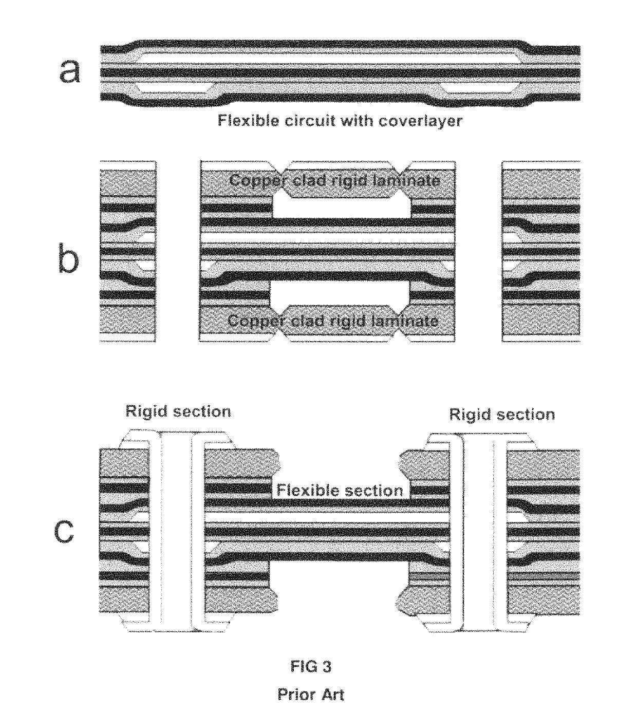 Solder alloy free electronic (safe) rigid-flexible/stretchable circuit assemblies having integral, conductive and heat spreading sections and methods for their manufacture